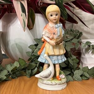 Ardalt Lenwile Vintage Girl Feeding Duck Porcelain Bisque Figurine Circa 1950’s